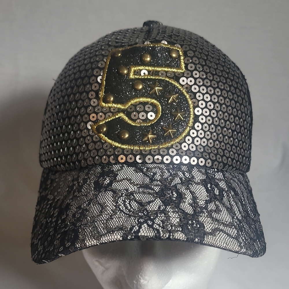 Sequin Lace Cap with Gold Number 5